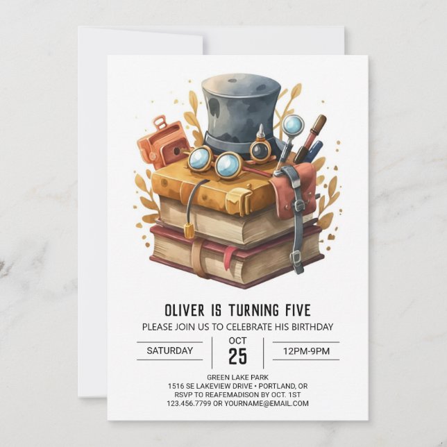 Convite Detetive Imprimível Watercolor Birthday (Frente)