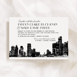 Convite Detroit Skyline Art Deco Wedding