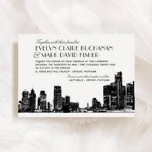 Convite Detroit Skyline Art Deco Wedding
