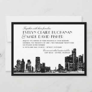 Convite Detroit Skyline Art Deco Wedding