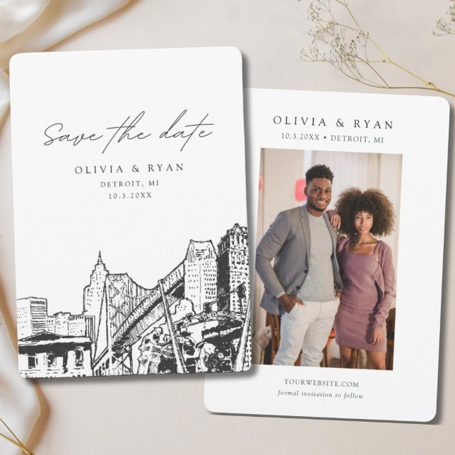 Convite Detroit Wedding Save the Date Centro Wedding (Detroit Save the Date)