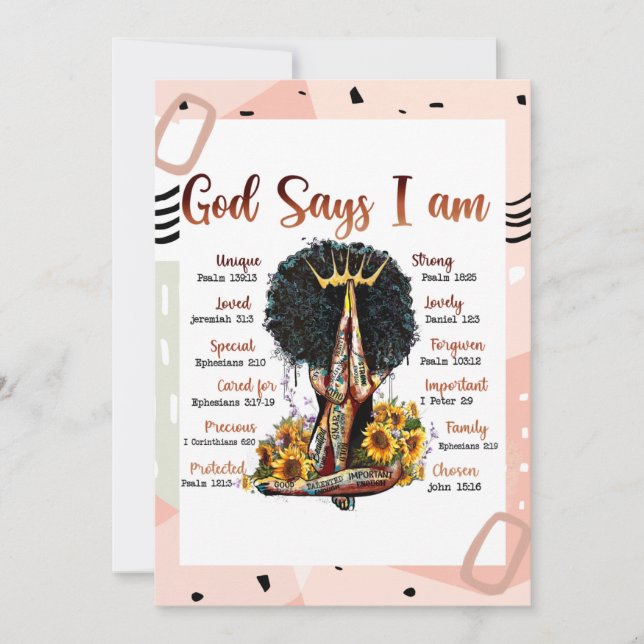 Convite Deus diz que eu sou cristã negra Melanin Sista (Frente)