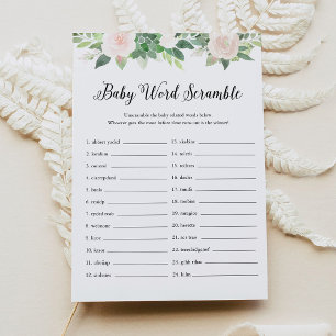Convite Devon Greenery Baby Word Scramble Game Card