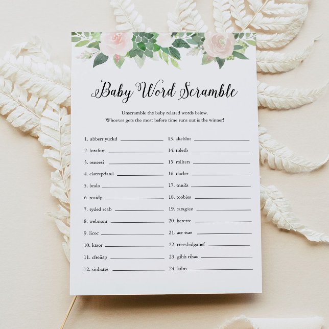 Convite Devon Greenery Baby Word Scramble Game Card (Criador carregado)