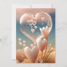 Dew of Love: Crystal Heart Floral Wedding Invitati