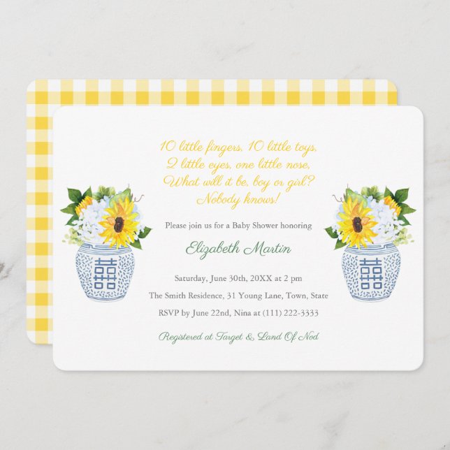 Convite Dez Dedos Pequenos Poem Gênero Chá de fraldas Neut (Frente/Verso)