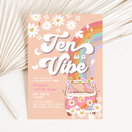 Convite Dez é um Vibe Groovy Daisy Rainbow 10º Aniversário