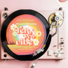 Convite Dez é um Vibe Groovy Retro Vinyl Rainbow Daisy
