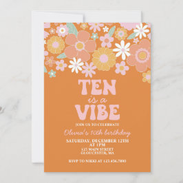 Convite Dez é uma vibe Groovy Retro Floral aniversário de