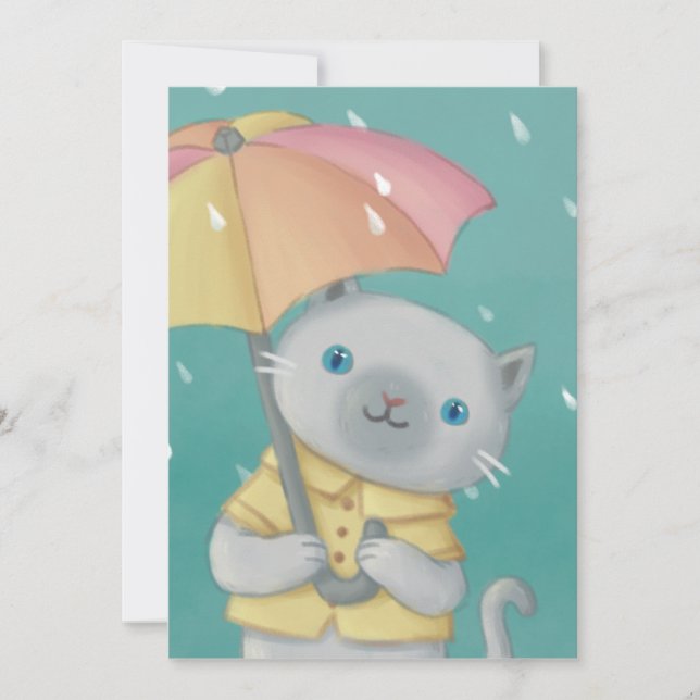 Convite Dia chuvoso: Ilustração de Cat & Umbrella (Frente)