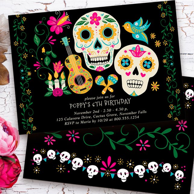 Convite Dia da Festa de aniversário do tema morto (Day of the Dead Birthday Invitation from my Dia de los Muertos collection
)