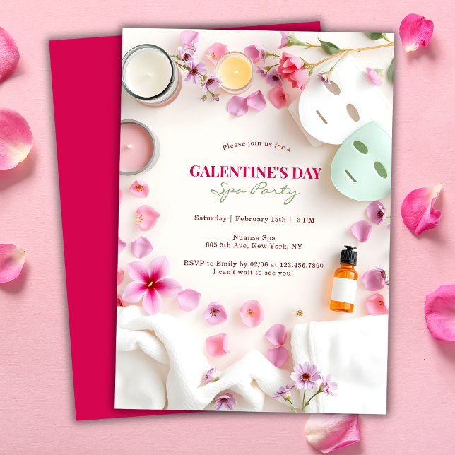 Convite Dia da Galentina Festa Spa Rosa BFF (Elegant Pink Girly Spa Party BFF Galentine's Day Invitation)