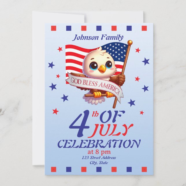 Convite Dia da Independência 4 de Julho Deus Abençoe a Amé (Frente)