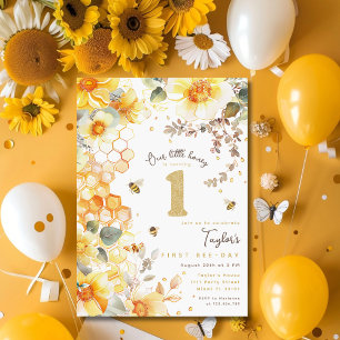Convite Dia das Abelhas Abelha 1º Aniversário Flor de Mel