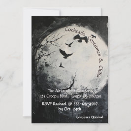 Convite Dia das Bruxas de Lua Cheia Preta e Branca