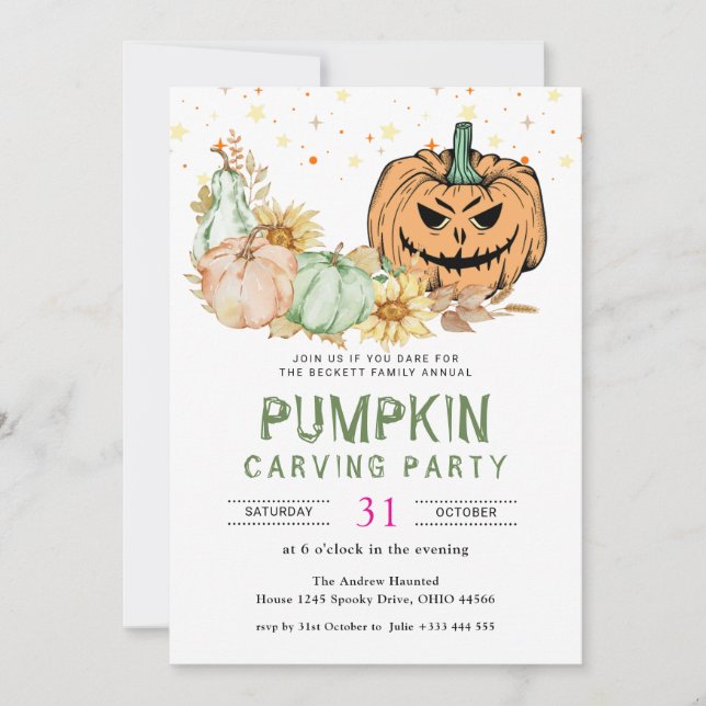 Convite Dia das Bruxas do Festa de Pumpkin da Família Anua (Frente)
