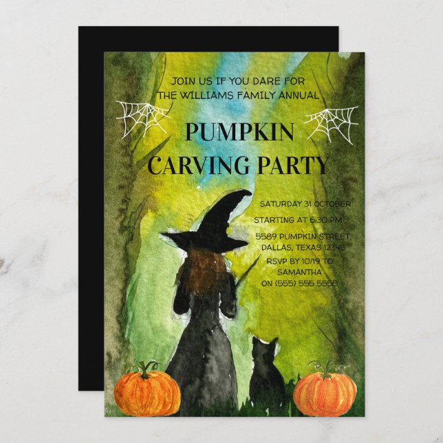 Convite Dia das Bruxas do Festa de Pumpkin da Família Anua (Frente/Verso)