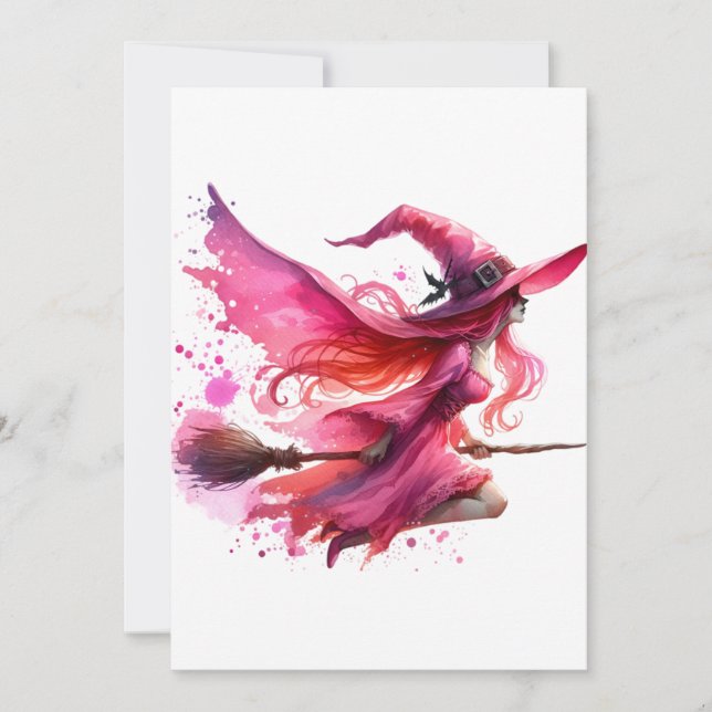 Convite dia das bruxas rosa das halloween (Frente)