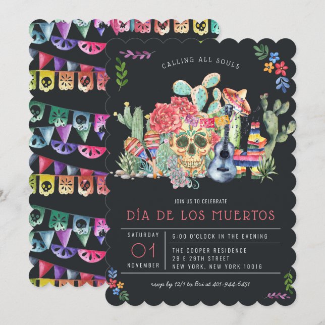Convite Dia das Caveiras Celebração do Dia dos Mortos (Frente/Verso)