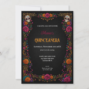 Convite Dia das Caveiras de Açúcar Tema Quinceanera