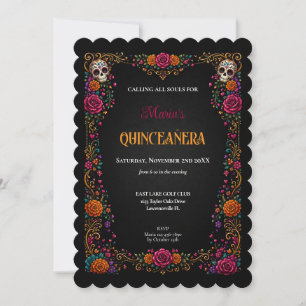 Convite Dia das Caveiras de Açúcar Tema Quinceanera