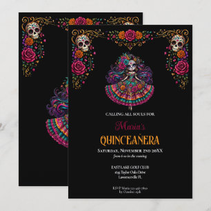 Convite Dia das Caveiras de Açúcar Tema Quinceanera