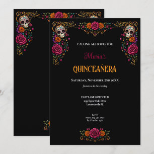 Convite Dia das Caveiras de Açúcar Tema Quinceanera
