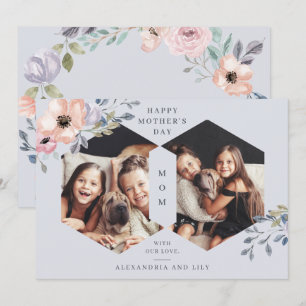 Convite Dia das mães floral geométrico azul empoeirado d