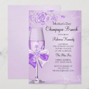 Convite Dia das Mães Lilás Rosa Champanhe Brunch Bonito