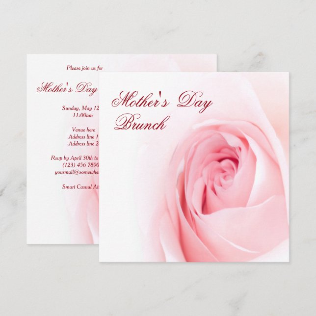 Convite Dia das Mães Rosa Suave Romântica (Frente/Verso)