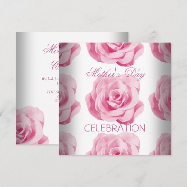 Convite Dia das Mães rosas Flores Brancas e Rosas (Frente/Verso)