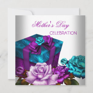 Convite Dia das Mães Roxo Azul Rosa Rosas floral Flores