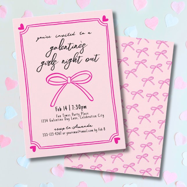Convite Dia das Meninas Desenhadas à Mão (Hand Drawn Girls Night Galentine's Day Invitation)
