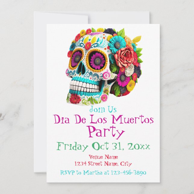 Convite Dia das Morte Caveira de Açúcar Colorida Calaveras (Frente)