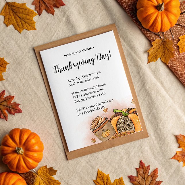 Convite Dia de Ação de Graças Elegante (Elegant Thanksgiving Day Invitation)