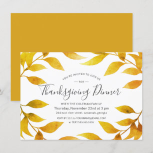 Convite Dia de Ação de Graças Watercolor Autumn Dourado