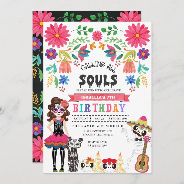 Convite Dia de Aniversário do Dia das Bruxas Mortas (Frente/Verso)