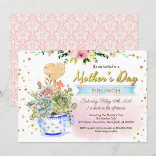 Convite Dia de as mães. Aquarela suculenta