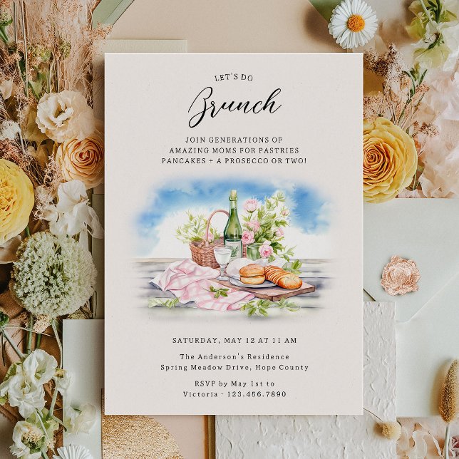 Convite Dia de as mães Brunch Bonito Watercolor Junte-Se (Spring or Summer Get Together Invitation - perfect for Mother's Day Brunch)