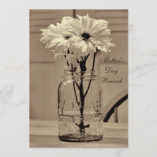 Convite Dia de as mães Brunch Sepia Mason Jar & Daisies