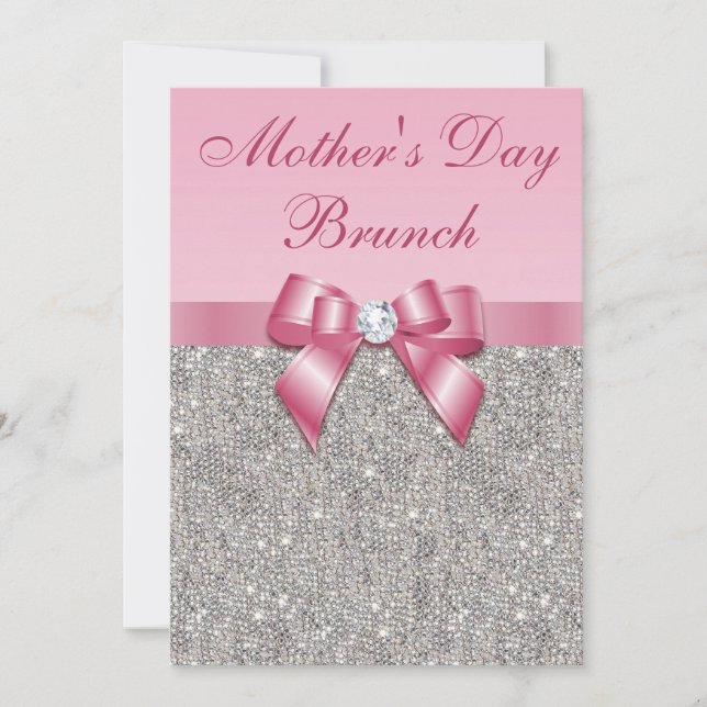 Convite Dia de as mães Brunch Silver Jewels Faux Arco Rosa (Frente)