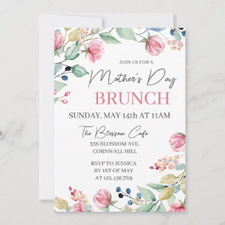 Convite Dia de as mães Brunch Verde-Floral Rosa
