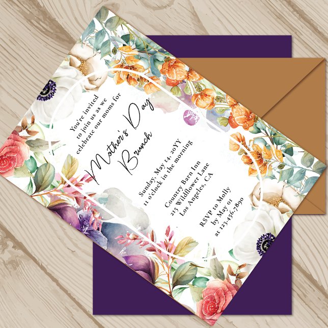 Convite Dia de as mães Brunch Watercolor Floral (Criador carregado)