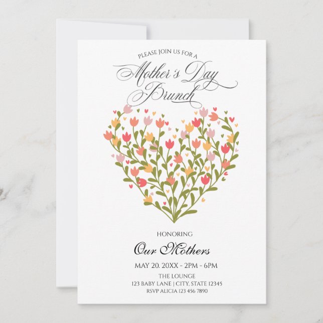 Convite dia de as mães de flores Brunch (Frente)