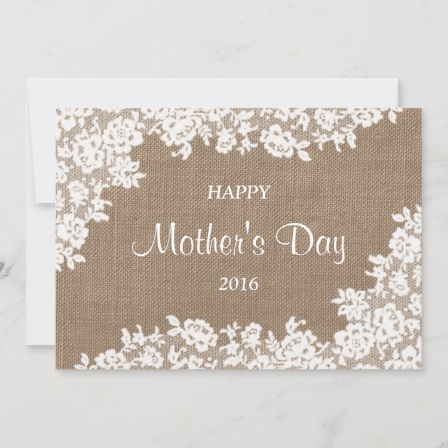 Convite Dia de as mães Feliz | Burlap & White Lace Russo (Frente)