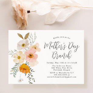 Convite Dia de as mães Floral Amarelo e Blush Brunch