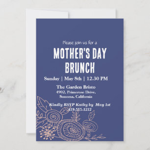Convite Dia de as mães Floral Azul Simples Brunch