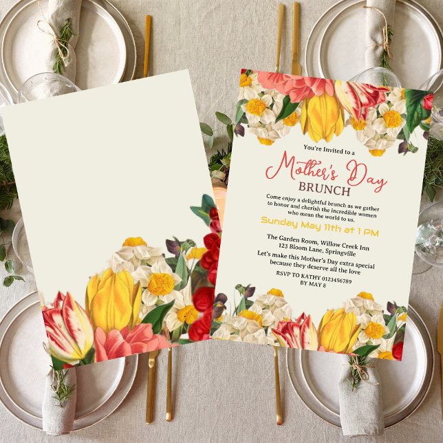 Convite Dia de as mães Floral Botânico de Blush Moderno Br (Criador carregado)