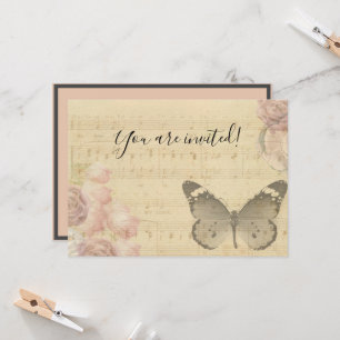 Convite Dia de as mães Old Sheet Music Score Rosa Butfly