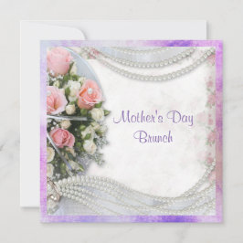 Convite Dia de as mães Romântico de Rosas e Pérolas Brunch